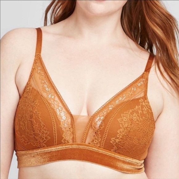 Auden Other - Auden Lightly Lined Lace Velvet Wireless Bronze Bralette